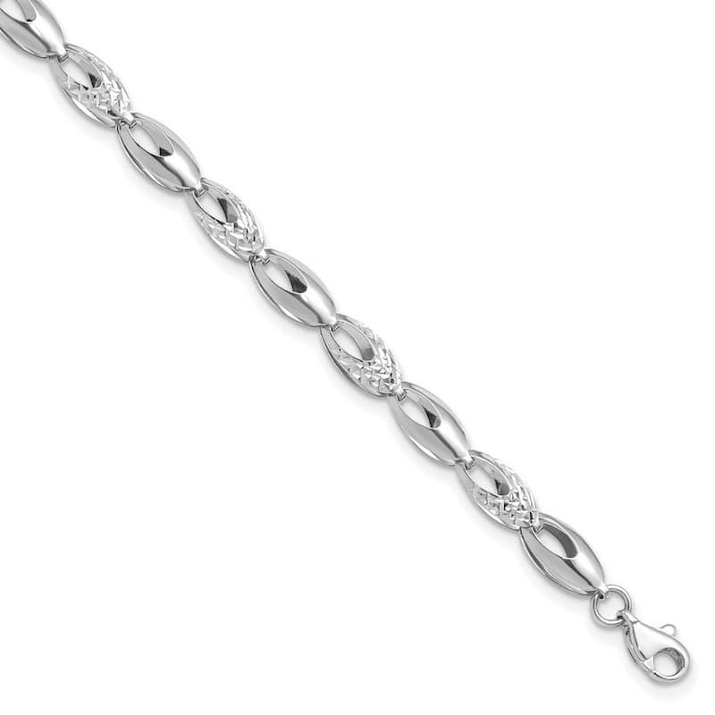 Curata 14k White Gold Fancy Polished and Sparkle Cut Bracelet 7 Inch