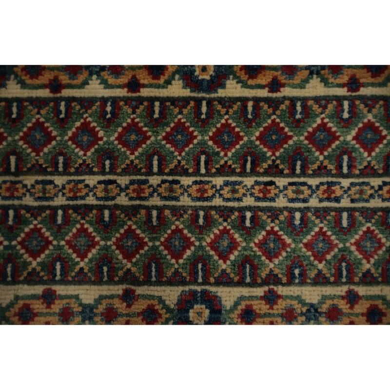 Hand Knotted Oriental 100% Wool Carpet Traditional Geometric Red Kazak Area Rug - 2' 11'' X 2' 0''
