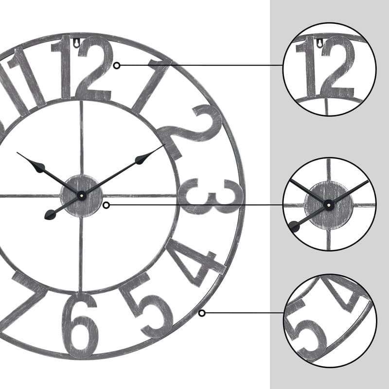 Utopia Alley Manhattan Industrial Wall Clock - Large Wall Clock, Iron Wall Decor, Metal Wall Clock (32" Analog, Pewter) - 30"