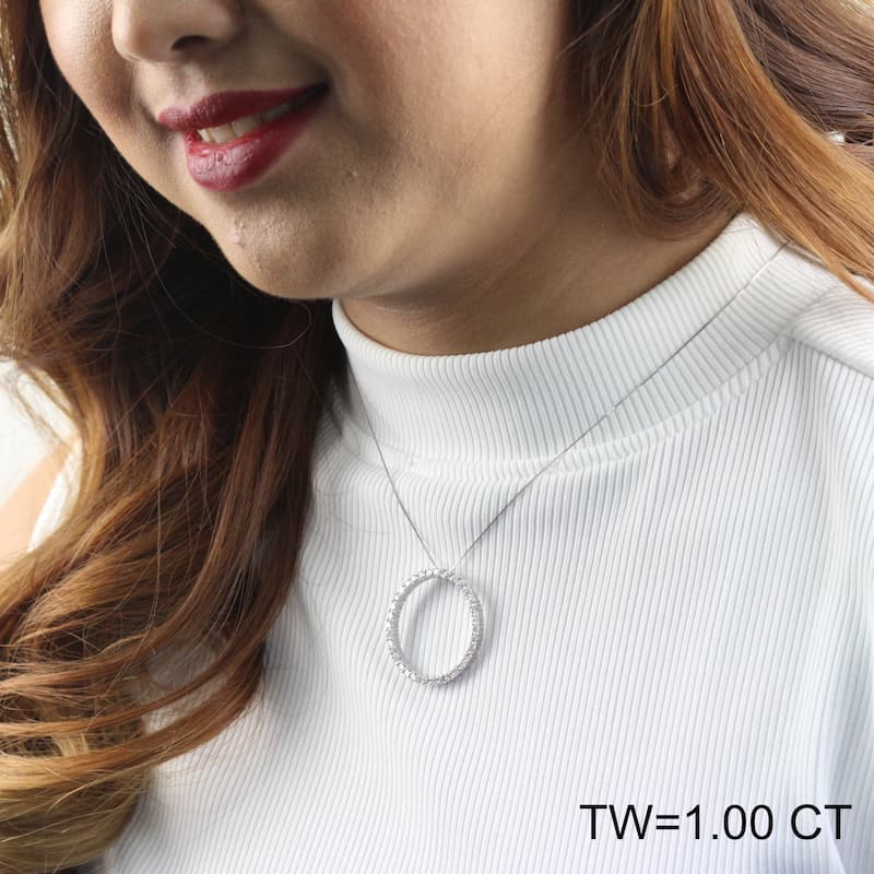 Auriya 0.15 to 1 1/2ctw Diamond Circle Necklace 14k White Gold (H-I, SI1-SI2)