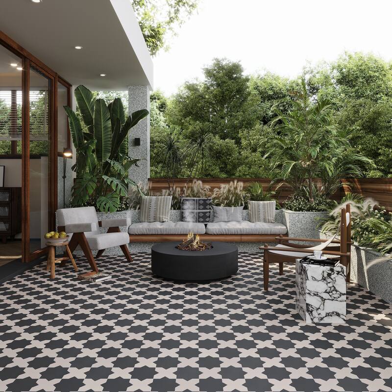 Seville 7" Star with 5" Cross Matte Porcelain Wall and Floor Tile (10.62 sq ft/case) - 68 Pack - Taupe/Black