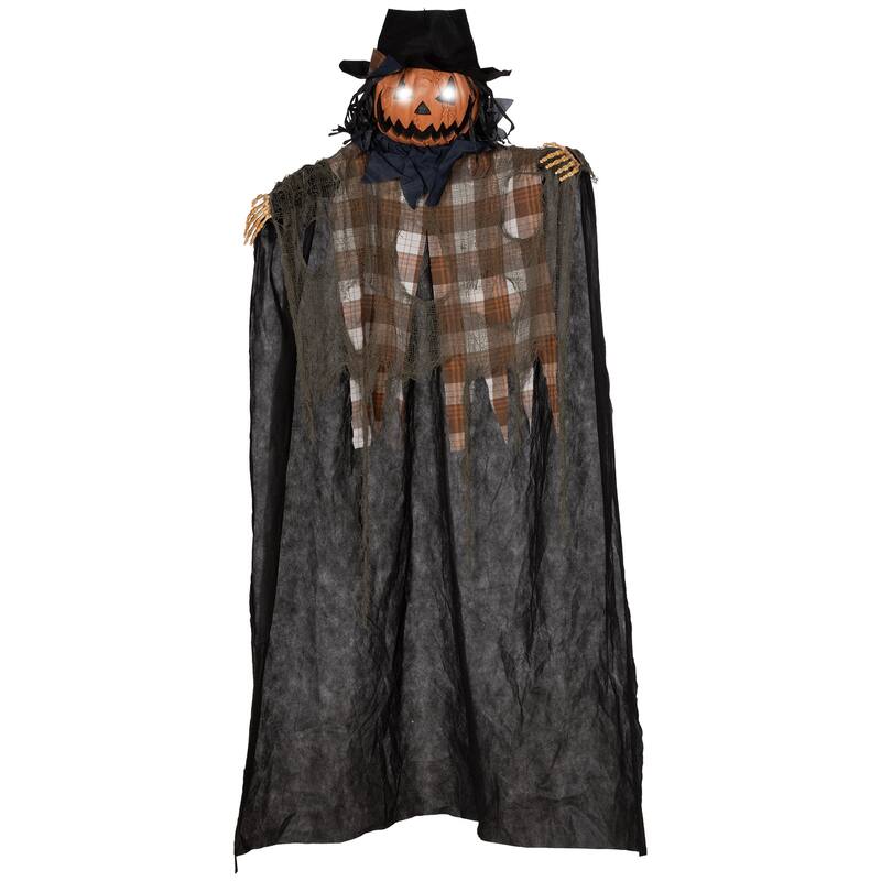 6FT Hanging Pumpkin Ghost Halloween Decor Light-Up Eyes Talking Sound Activated - Multi