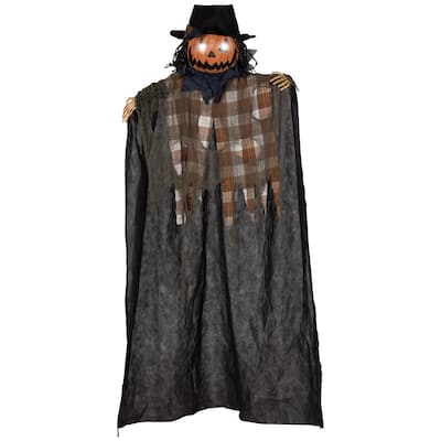 6FT Hanging Pumpkin Ghost Halloween Decor Light-Up Eyes Talking Sound Activated