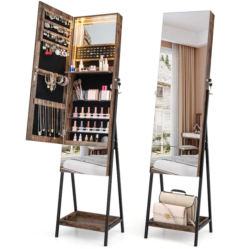 Costway Jewelry Cabinet Armoire Full Length Mirror with 3 Color LED - See Details