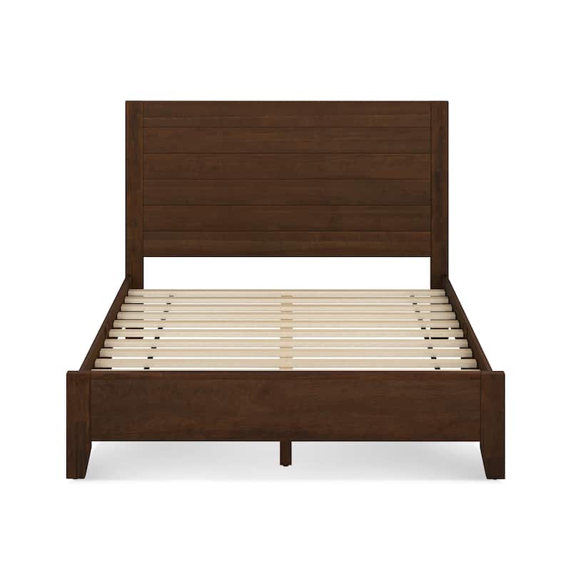 Mid-Century Modern Solid Wood Platform Bed with Headboard Queen/King/Full Size
