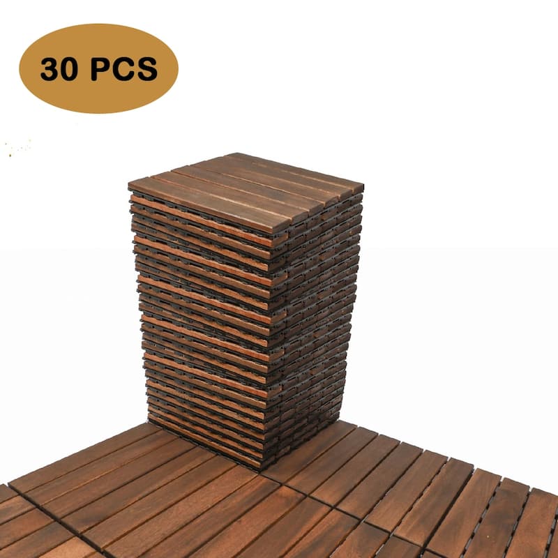 12"x12" Square Wood Interlocking Flooring Tiles Pack of 10/20/30 - Brown - 30Pcs
