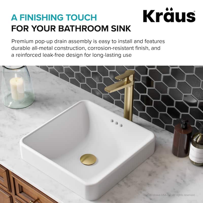 KRAUS Pop-Up Drain w Overflow, Bathroom Sink, Chrome, Nickel