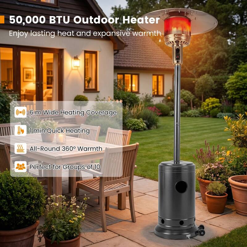 Gymax 50000 BTU Patio Propane Heater w/ Stainless Steel Burner & Safe
