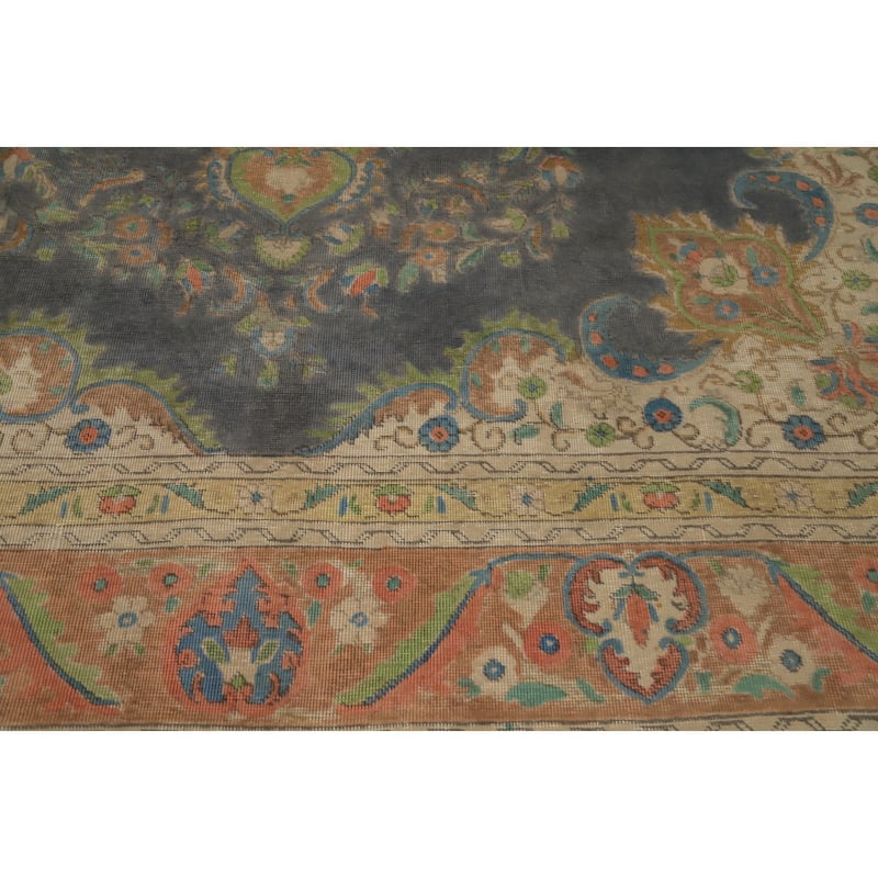 Hand Knotted Oriental 100% Wool Carpet Traditional Floral Greys & Charcoal Tabriz Area Rug - 12' 10'' X 9' 5''