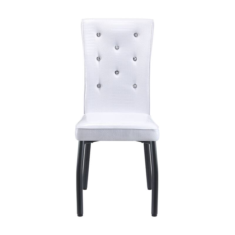 A set of 2 vintage crocodile leather cushioned dining chairs, featuring crystal clasp design and artificial leather design