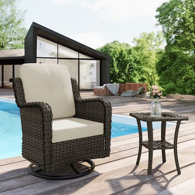Outdoor Rattan Wicker Swivel Rocking Chair With Cushions