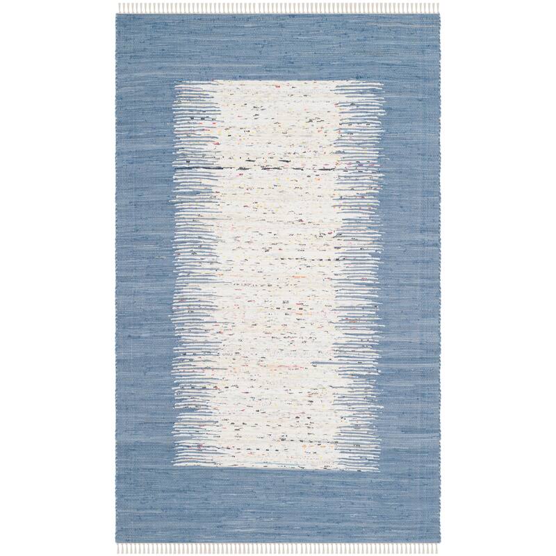 SAFAVIEH Handmade Flatweave Montauk Sidney Cotton Rug - 5' x 8' - Ivory/Dark Blue