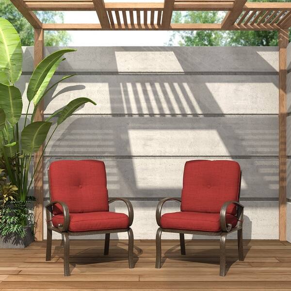 Shop Set Of 2 Patio Club Chairs Outdoor Patio Dining Chairs Wrought Iron Set Garden Dining Seating Chair Brick Red Cushions Overstock 21183757