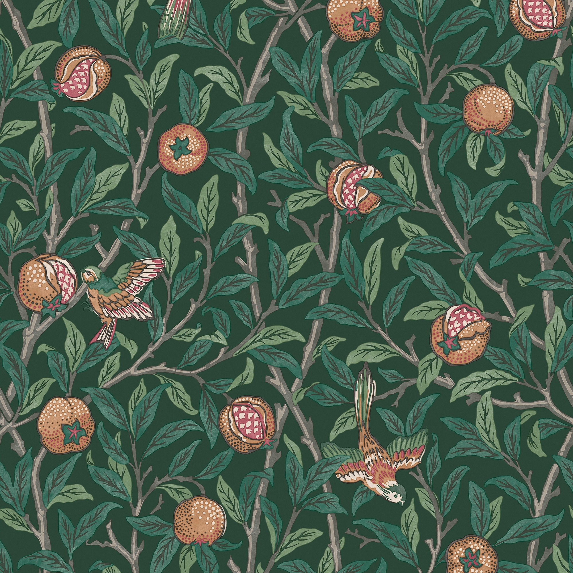 William Morris Bird & Pomegranate Deep Green Wallpaper