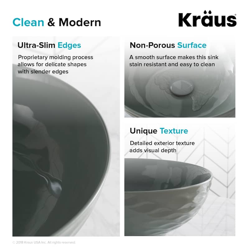 KRAUS Viva 16 1/2 inch Round Porcelain Ceramic Vessel Bathroom Sink
