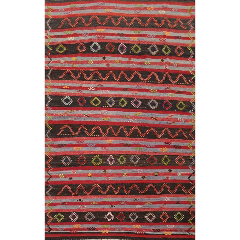 Hand Woven Oriental 100% Wool Carpet Southwestern Tribal Multi-Colored Kilim Area Rug - 10' 8'' X 7' 5''