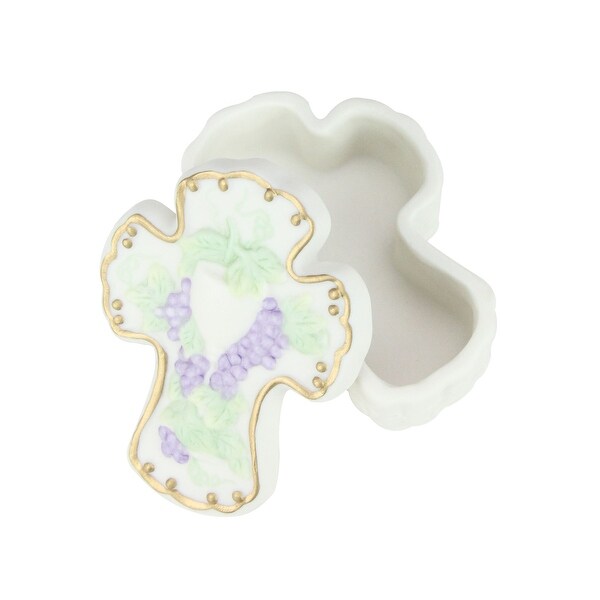 3" Religious Porcelain Communion Cross Box With Rosary #30124 - N/A