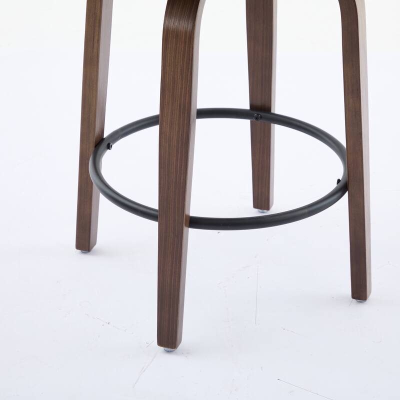 SEYNAR PU Leather 360 Degree Swivel Open Back Bar Stools Wood Legs Set of 2