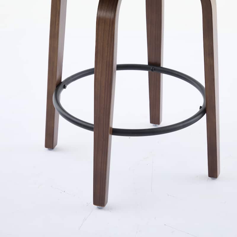 SEYNAR PU Leather 360 Degree Swivel Open Back Bar Stools Wood Legs Set of 4