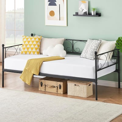 Heavy Duty Metal Daybed With Trundle Platform Sofa Bed for Bedroom