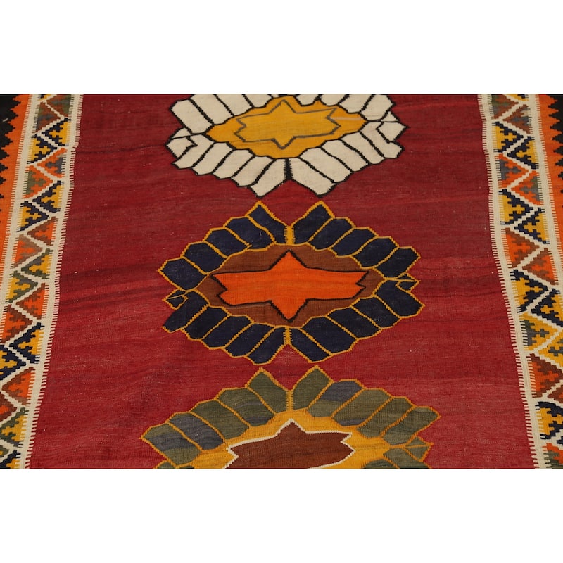 Vegetable Dye Kilim Qashqai Persian Antique Rug Hand-Woven Wool Carpet - 4'11"x 7'5"