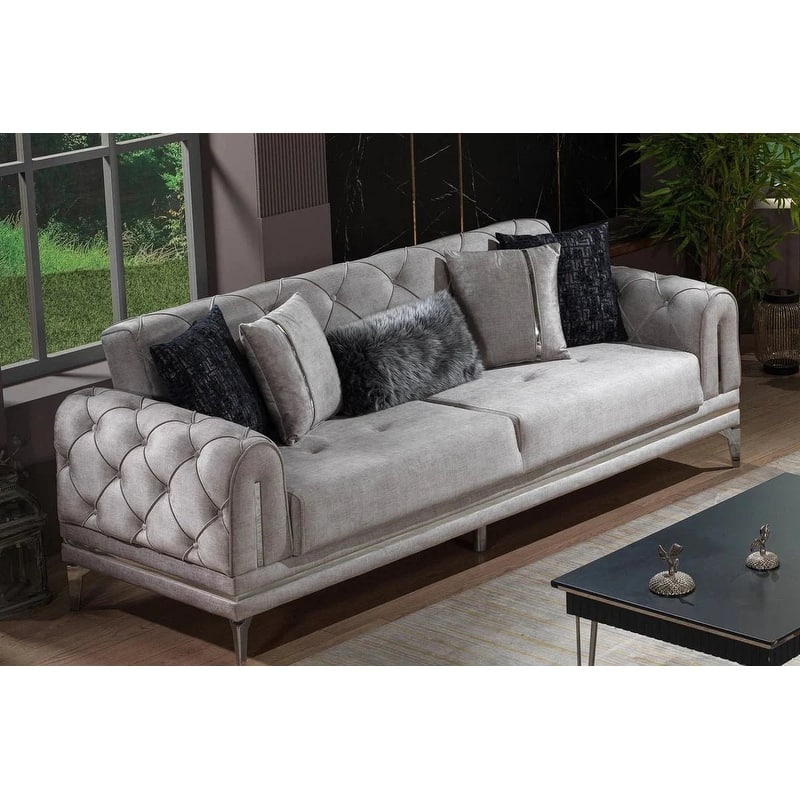 Lincove Velvet Upholstered Sofa - Durable Construction - Grey