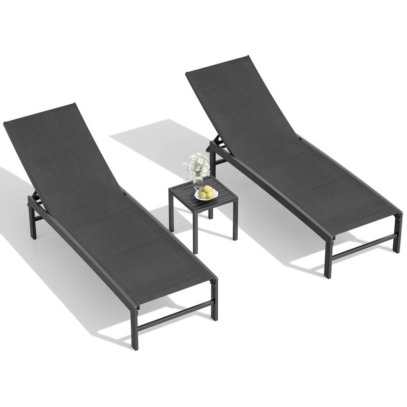 Outdoor Patio Adjustable Chaise Lounge Chairs with Side Table Set