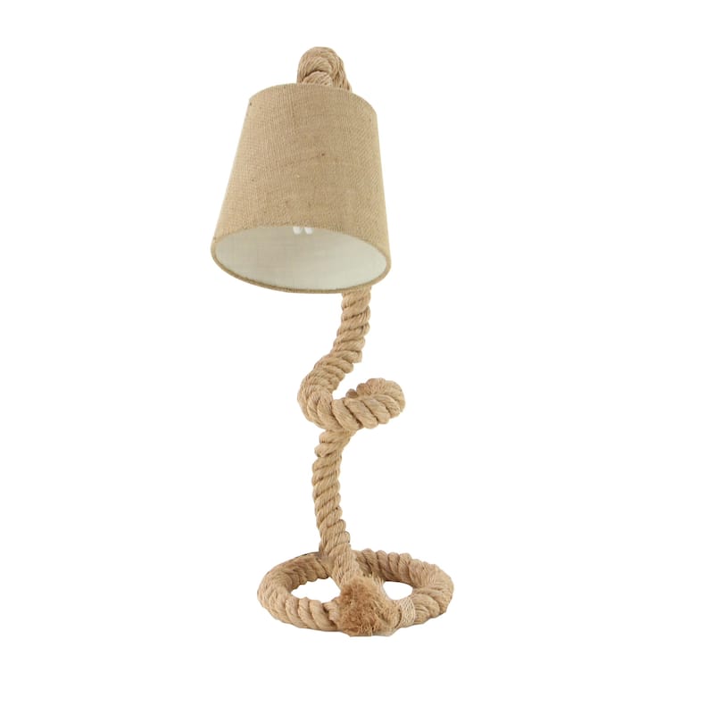 Brown Jute Rope Twisted Rope Room Floor or Table Lamp with Cream Linen Shade