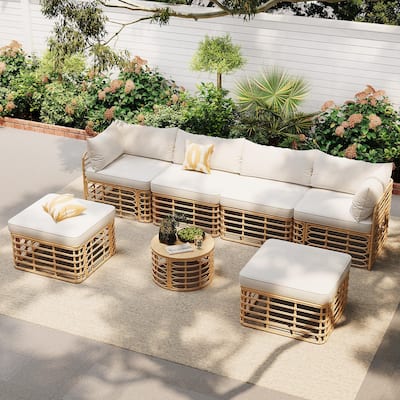 7-Pieces Outdoor Patio Sectional Sofa Set, Freely Combined Conversation Sets for Garden, Backyard, Balcony, Beige