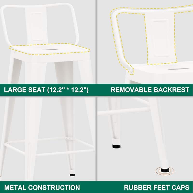 Metal Counter & Bar Stools Set of 4, 26" and 30" Seat Height Barstools with Metal Frame and Low Back for Kitchen lsland