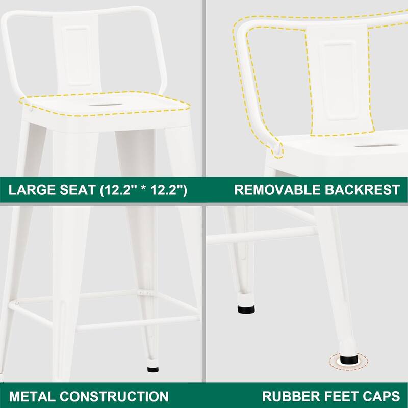 Metal Counter Stools Set of 4 Counter Height Bar Stools 24" Height Barstools with Metal Frame and Low Back