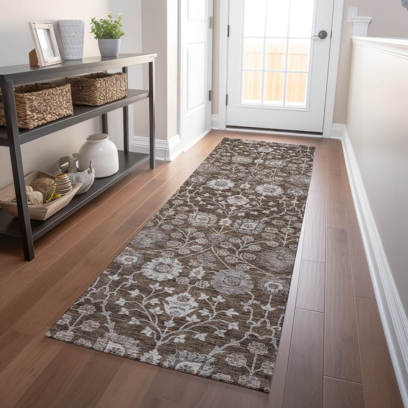 Machine Washable Indoor/ Outdoor Traditional Casual Chantille Rug - Chocolate - 2'3" x 7'6"