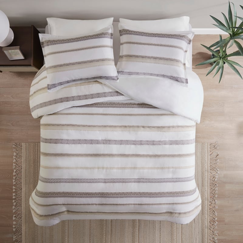 Madison Park Langley 3 Piece Clipped Jacquard Duvet Cover Set (Insert Excluded) - Neutral - King