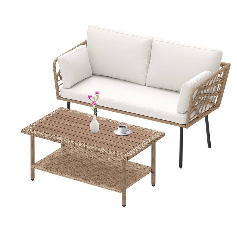 Moasis Outdoor Patio All-Weather Wicker Loveseat/Bistro Set/Sectional Sofa with Cushions and Lumbar Pillows