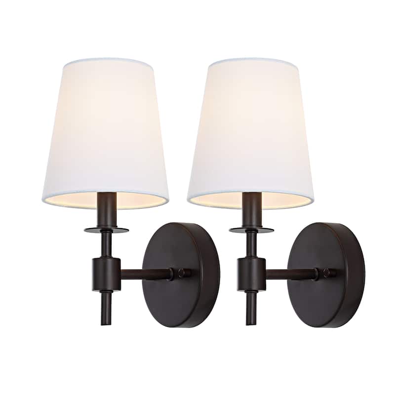 SAFAVIEH Lighting Dalany 7-inch Fabric Shade Wall Sconce with Bulbs (Set of 2) - 7 in. W x 5.5 in. D x 11 in. H