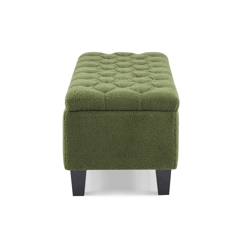 End of Bed Upholstered Ottoman Bench with Storage, Rubber Wood Legs