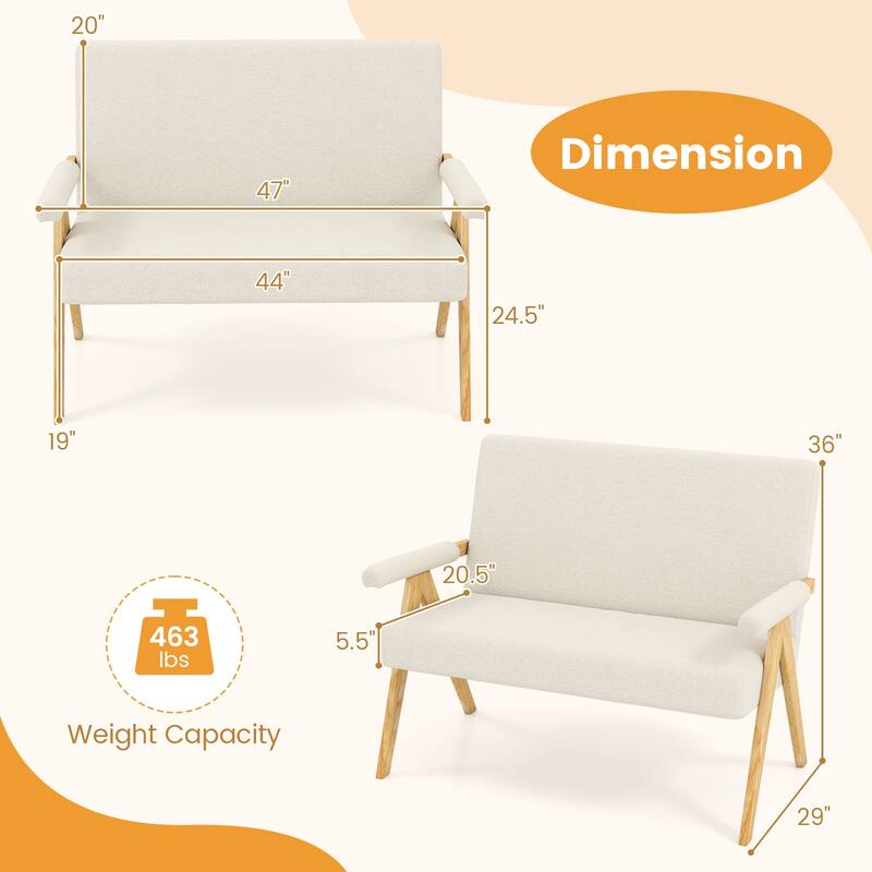 Gymax Loveseat Sofa Upholstered Sherpa Couch w/Armrests & Wooden Legs