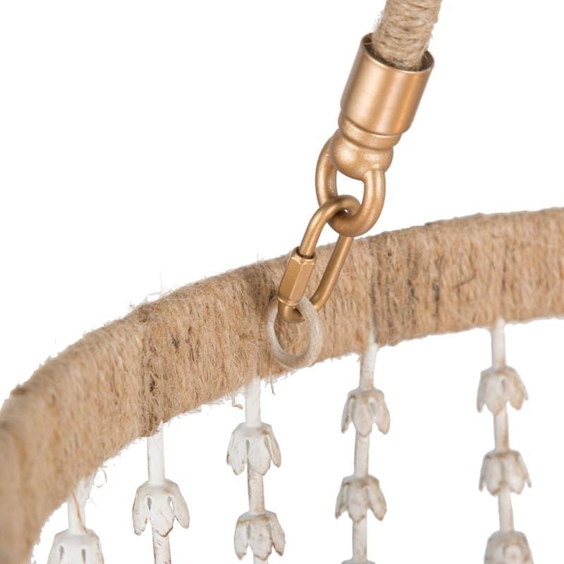 Farmhouse Metal Boho Beaded 3-Light Cage Chandelier Island Lights for Foyer Entry Dining Space - Dia. 17" x H 28.5"