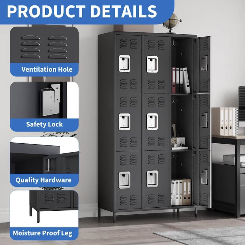9 Doors Employee Lockers for Office, Metal Sorage Locker Combination, Lockable Employees Metal Locker with Door