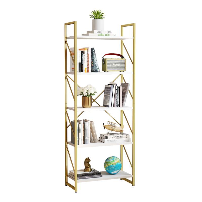 Moasis 62" Industrial Bookshelf, 5 Tier Rustic Wood Etagere Bookcase with Open Shelves