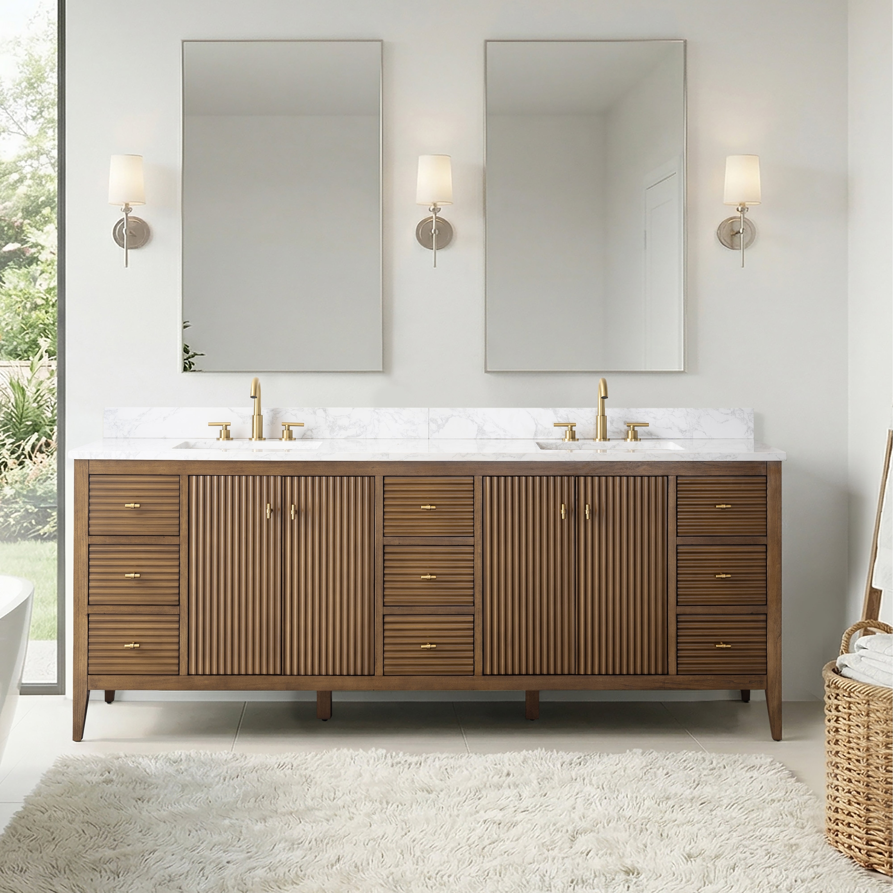 Vanity Art Laval 84" Freestanding Bathroom Vanity with Sink and Engineered Marble Top
