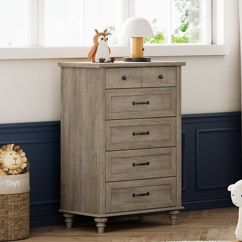 Wood Kid Dresser with 5 Drawers, Farmhouse Baby Dressers for Kids Room - Grey - 5-drawer
