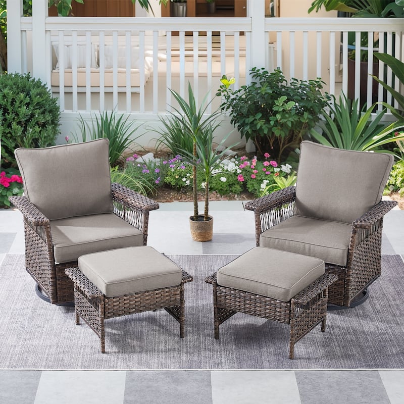 Gymojoy 360° Swivel Rocking Chairs set with Ottomans - Brown - Brown - Grey