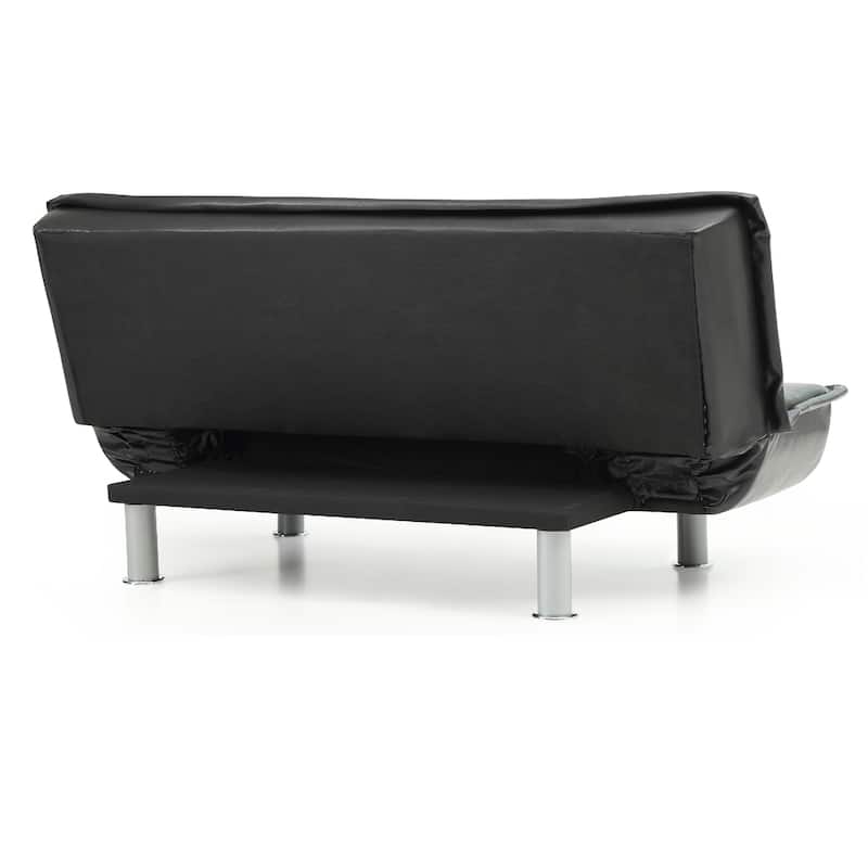 Faux Leather Tufted Straight Armless Sofa with Pillows - 74" - Black