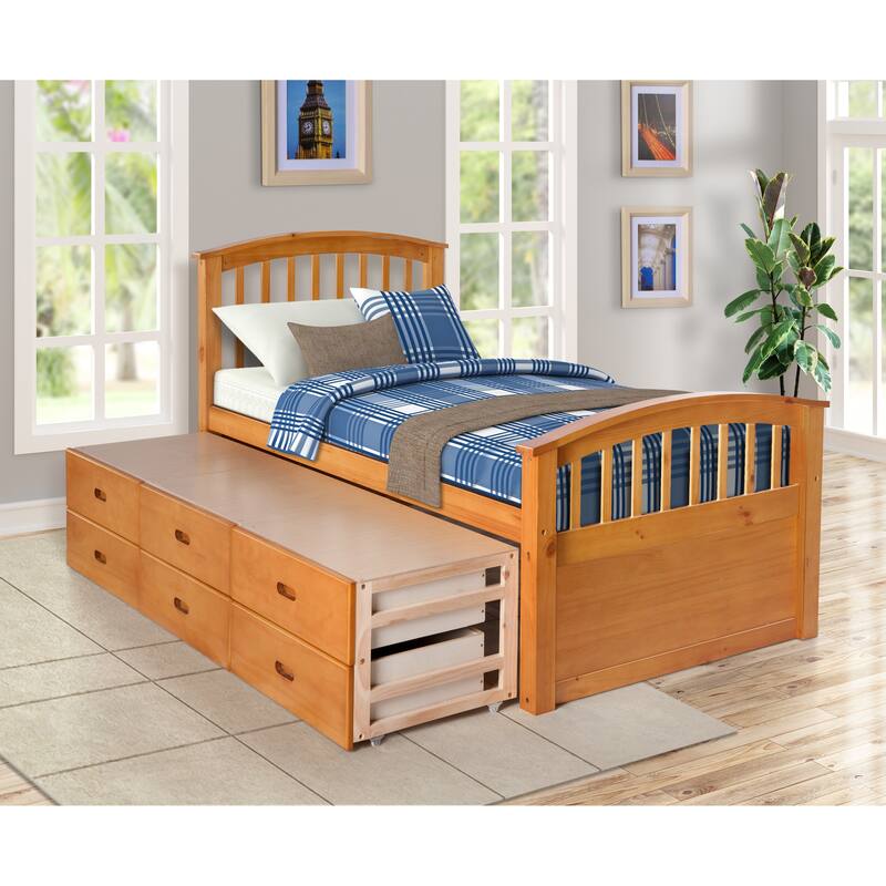 Nestfair Twin Size Platform Storage Solid Wood Bed with 6-Drawers