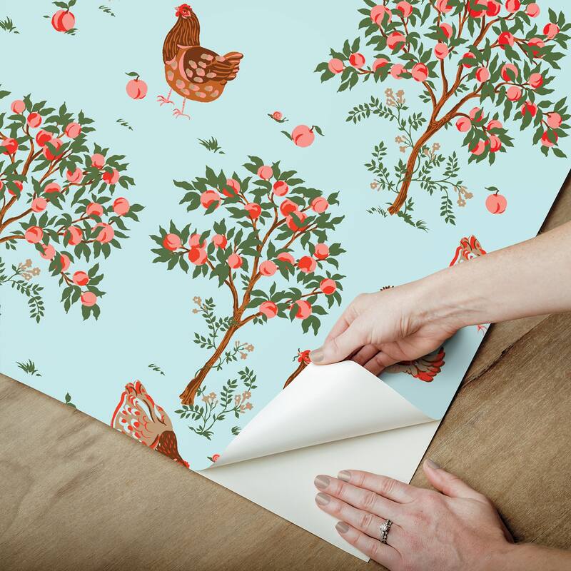 Hen House Aqua Peel and Stick Wallpaper
