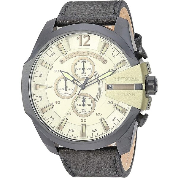 Diesel Men's DZ4495 Mega Chief Black Stainless Steel And Leather Band - 1 Size. Opens flyout.