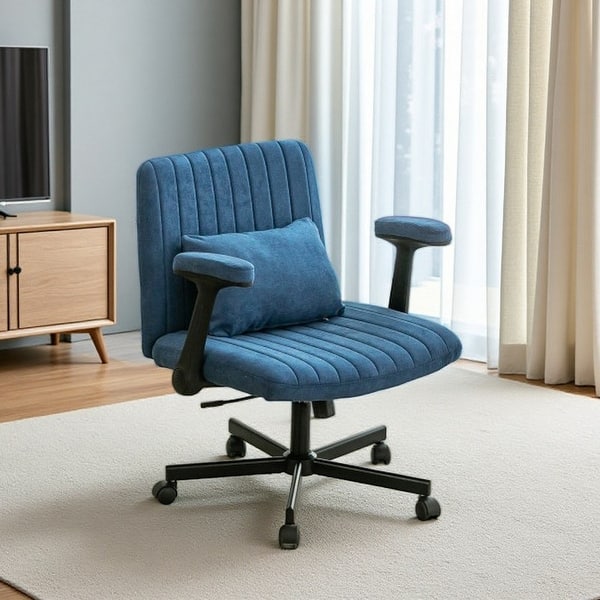 slide 2 of 9, Ergonomic Linen Office Chair with Armrests, Adjustable Height, Tilt & 360° Swivel, Lumbar Pillow, Wheels Blue