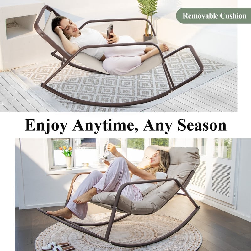 FINCATI Indoor Rocking Papasan Chair, Cushioned Papasan Rocking Chair, Metal Rocker with Cushions, 450 lbs Lounge Rocker