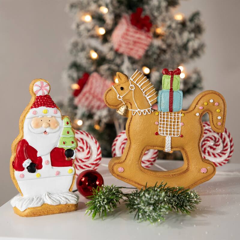 Gingerbread Rocking Horse with Presents Christmas Figurine - 7.25"